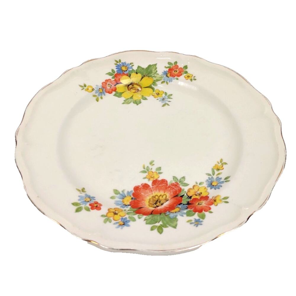 Edwin M Knowles China Co 41 3 Semi Vitreous 7 in Bread Plate Floral USA
